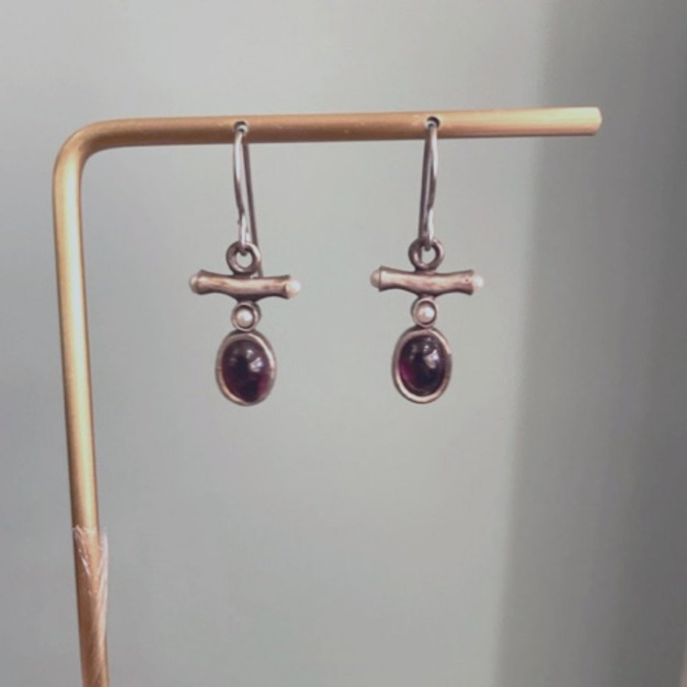 Silver and garnet colored stone drop earrings